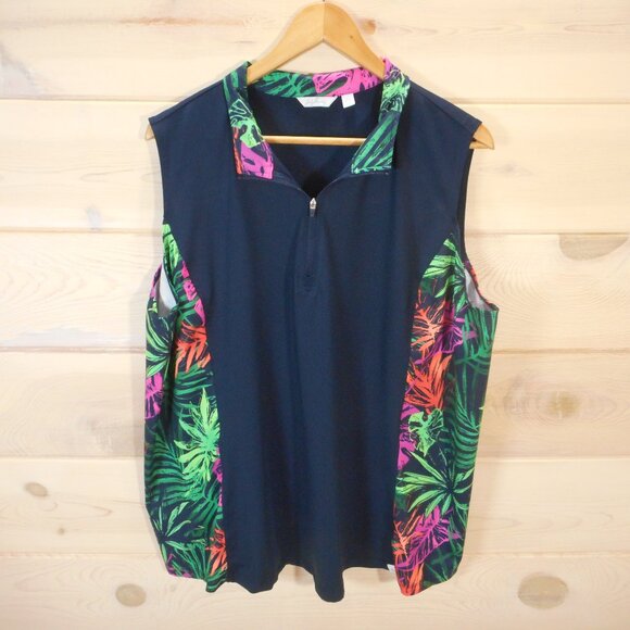 Lady Hagen Women's Plus Size 2X Sleeveless Polo Shirt Multicolor Stretch 1/4 Zip - Picture 1 of 9
